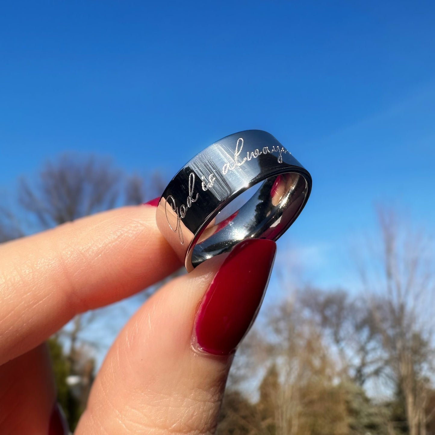 “God is Always With You” (8mm) Silver Band