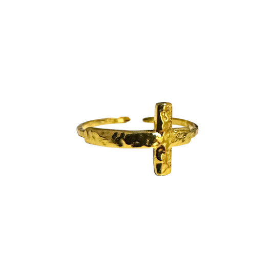 Hammered Cross Ring - Gold