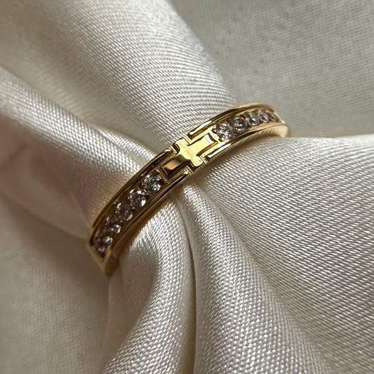 Gold CZ Cross Ring