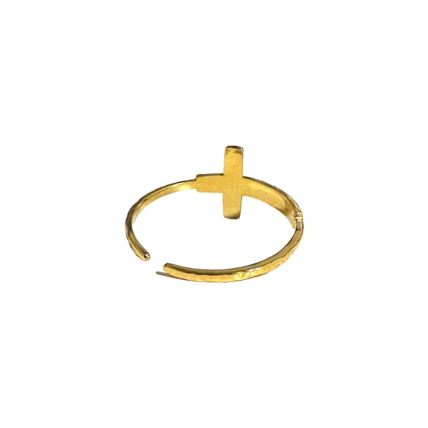 Hammered Cross Ring - Gold