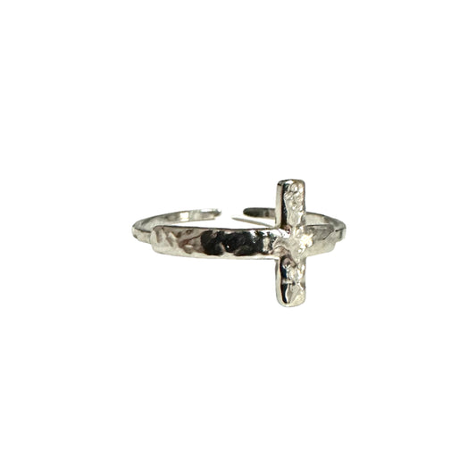 Hammered Cross Ring - Silver