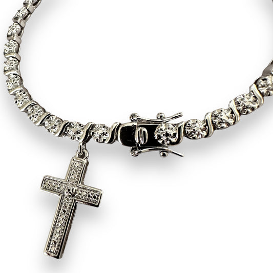 Silver Cross Tennis Bracelet