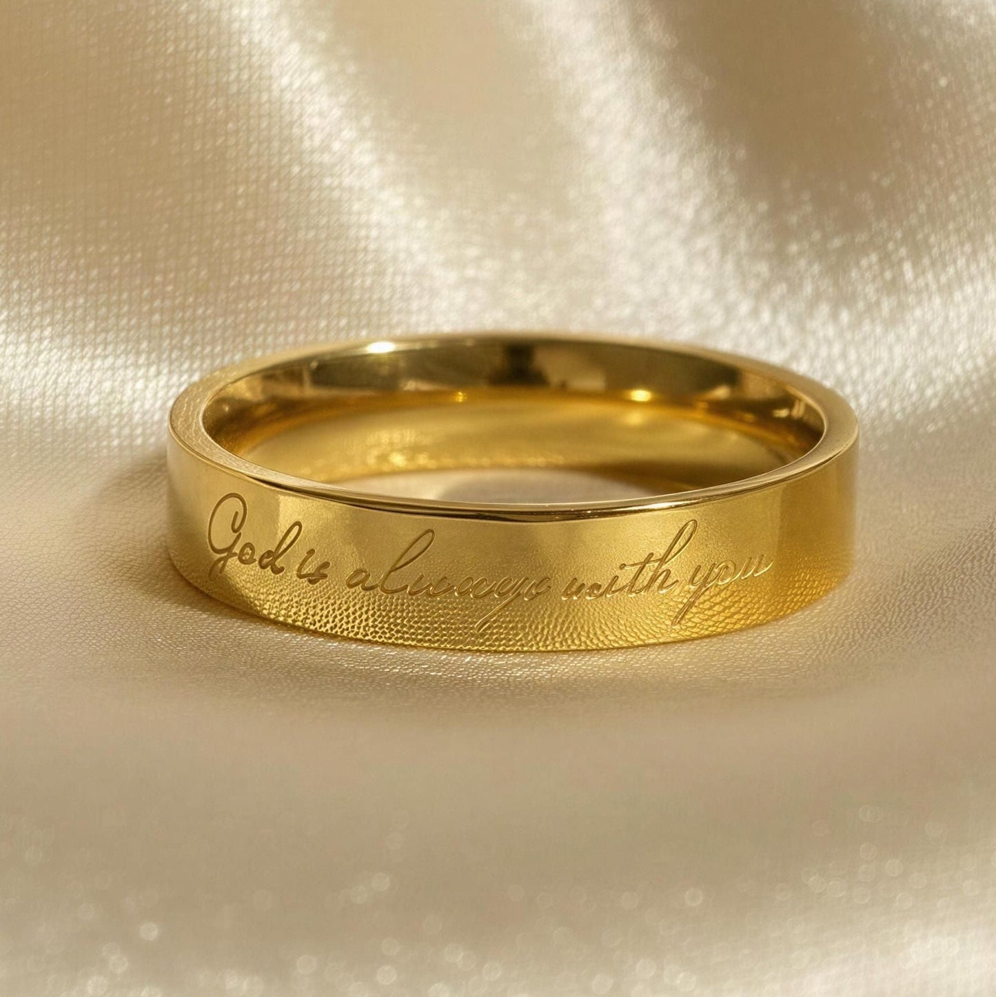 “God is Always With You” (4mm) Gold Band