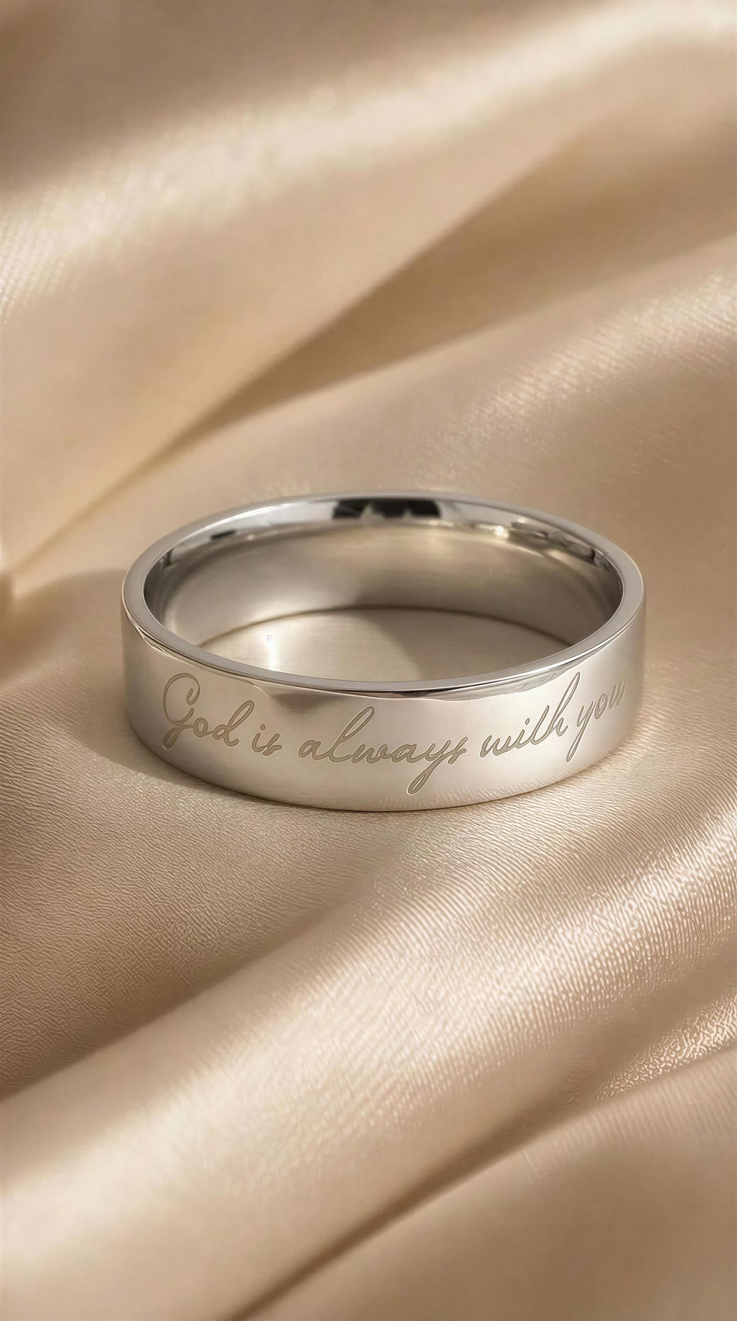 “God is Always With You” (4mm) Silver Band