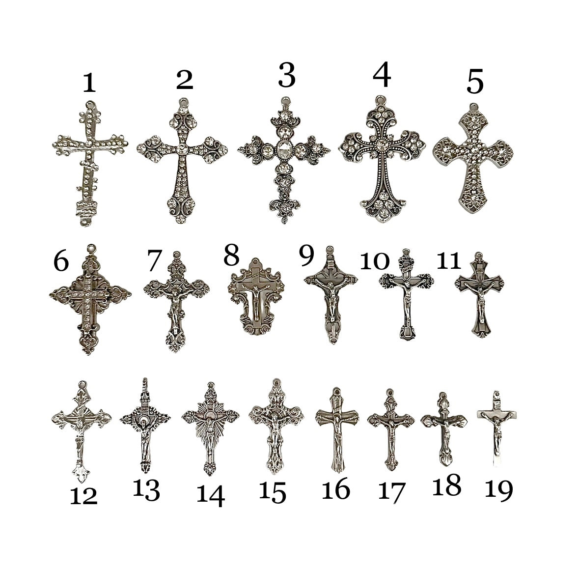 Crystal Capped Rosary + Baby Pin Silver Set