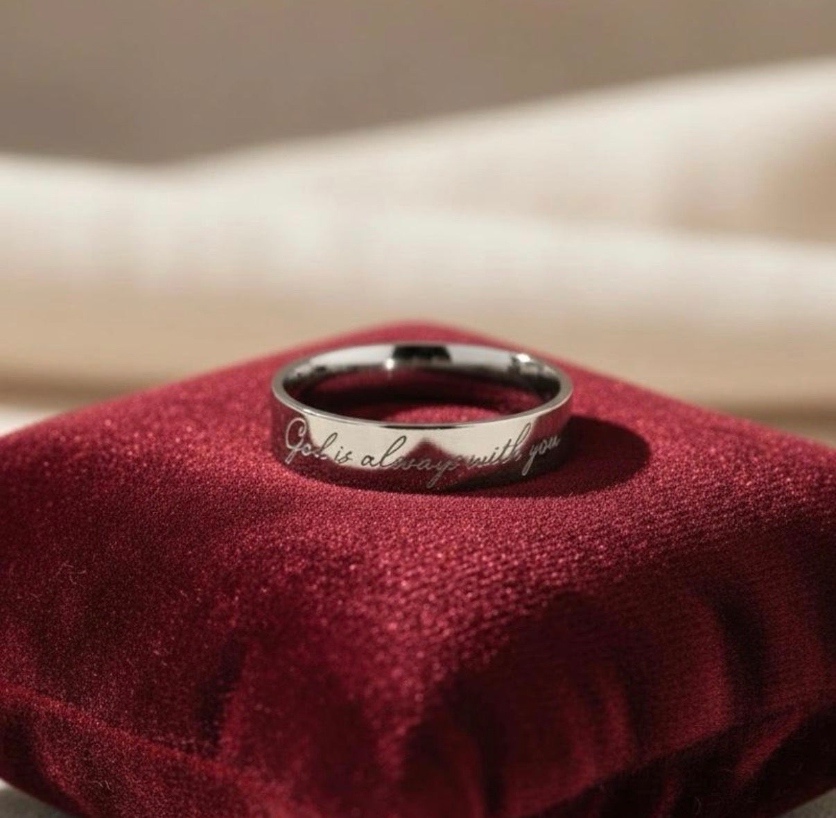 “God is Always With You” (4mm) Silver Band
