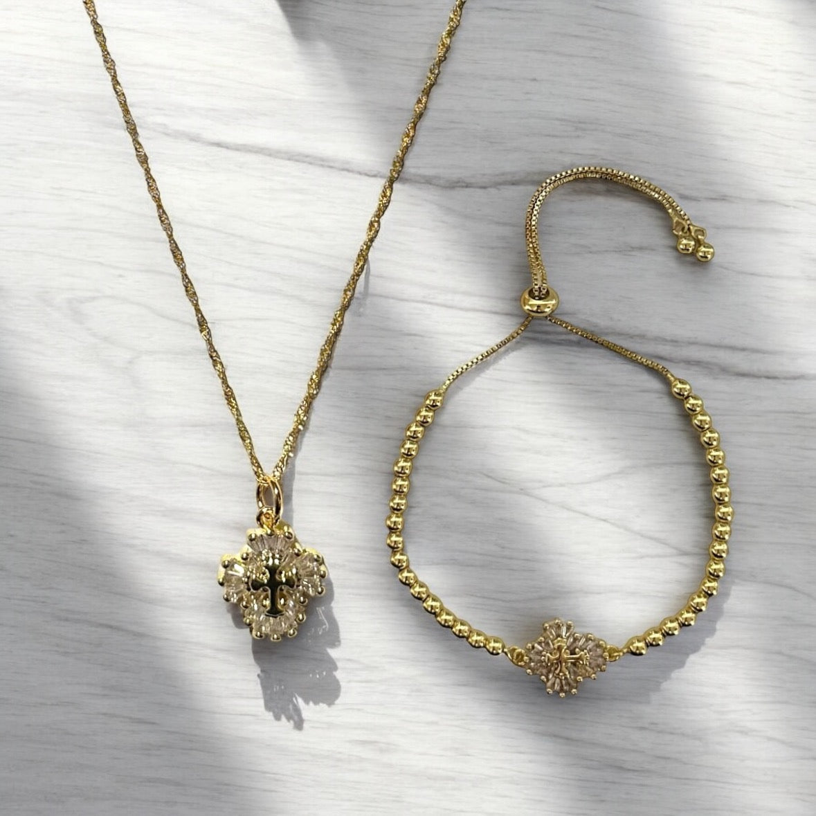 Gold CZ Cross Set