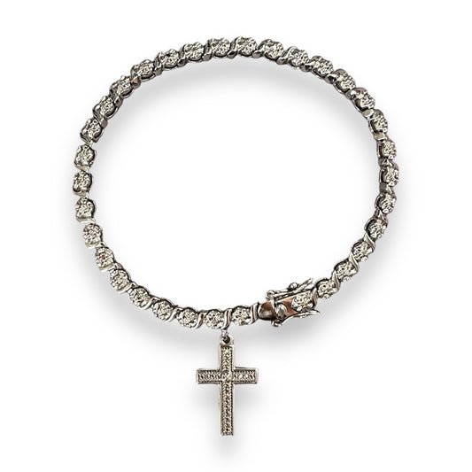 Silver Cross Tennis Bracelet